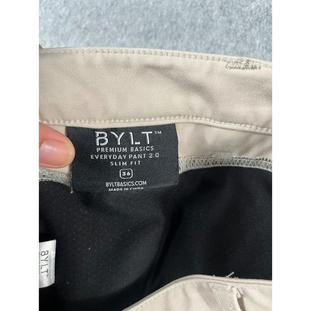BYLT Premium Basics Everyday Pant 2.0 Slim Fit Khaki Mens 36 (34) Stretch Chino